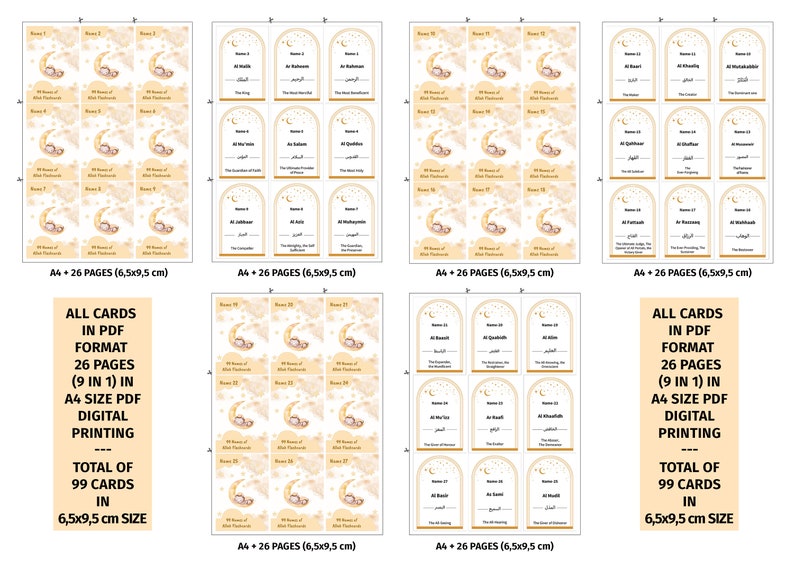 99 Names of Allah, Kids Flash Cards, Islamic Art, Quran, Muslim ...