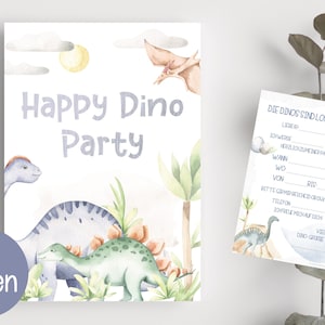 Einladungskarten Set Dino | Party | Geburtstag | Dinosaurier | Blau | Grün | Set | DIN A6 | Einladung | 6 Stück invitation Kindergeburtstag