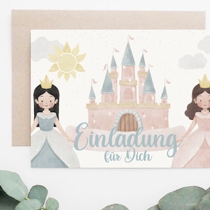 Einladungskarten 6er Set Prinzessin Princess Schwan Schloss Kutsche Krone Party Geburtstag DIN A6 Einladung invitation Kindergeburtstag