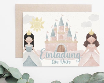 Einladungskarten 6er Set Prinzessin Princess Schwan Schloss Kutsche Krone Party Geburtstag DIN A6 Einladung invitation Kindergeburtstag