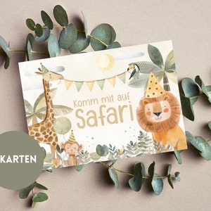 Einladungskarten 6er Set Safari Löwe Dschungel jungle wild one Giraffe Party Geburtstag A6 Einladung safarigeburtstag Kindergeburtstag