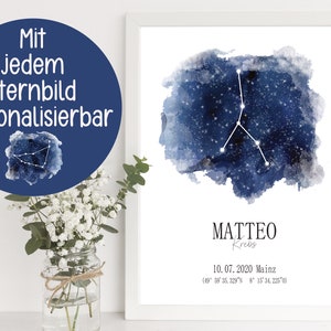 Poster Krebs Steinbock Wassermann Fische Widder Stier Zwilling Löwe Jungfrau Waage Skorpion Schütze Geburtsanzeige Horoskop Zodiac