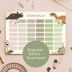 Horario Dino 6 Horas Acuarela Inscripción Escolar Niño Niño Aprendizaje Verde Guardería Decoración Pared Cartel Horario Escolar Regalo Infantil Descargar PDF