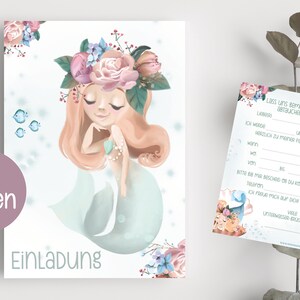 Einladungskarten Set Meerjungfrau Party  Geburtstag Blau Grün Einladung 6 Stück invitation Kindergeburtstag Mermaid Unterwasserwelt Meer
