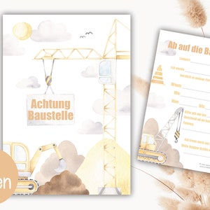Einladungskarten Set Baustelle Kran Bagger Bauarbeiter Maschine Party Geburtstag Einladung 6 Stück invitation Kindergeburtstag Mottoparty
