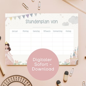 Horario Princesa 6 Horas Acuarela Matrícula Escolar Niño Niña Aprendizaje Rosa Guardería Decoración Pared Cartel Horario Banderín Niña Descargar PDF