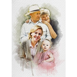 Deceased Watercolor Portrait from Photo , Photo merge, Fathers Day, Christmas Family Portrait, Digital Illustration, Unique Painting