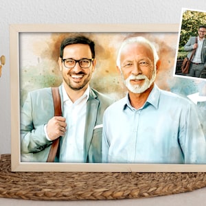 Benutzerdefinierte Aquarell Dad's Porträt Gemälde auf Leinwand, fügen geliebten Menschen zum Foto, Verlust des Vater Andenken, personalisierte Tod Jahrestag Geschenk