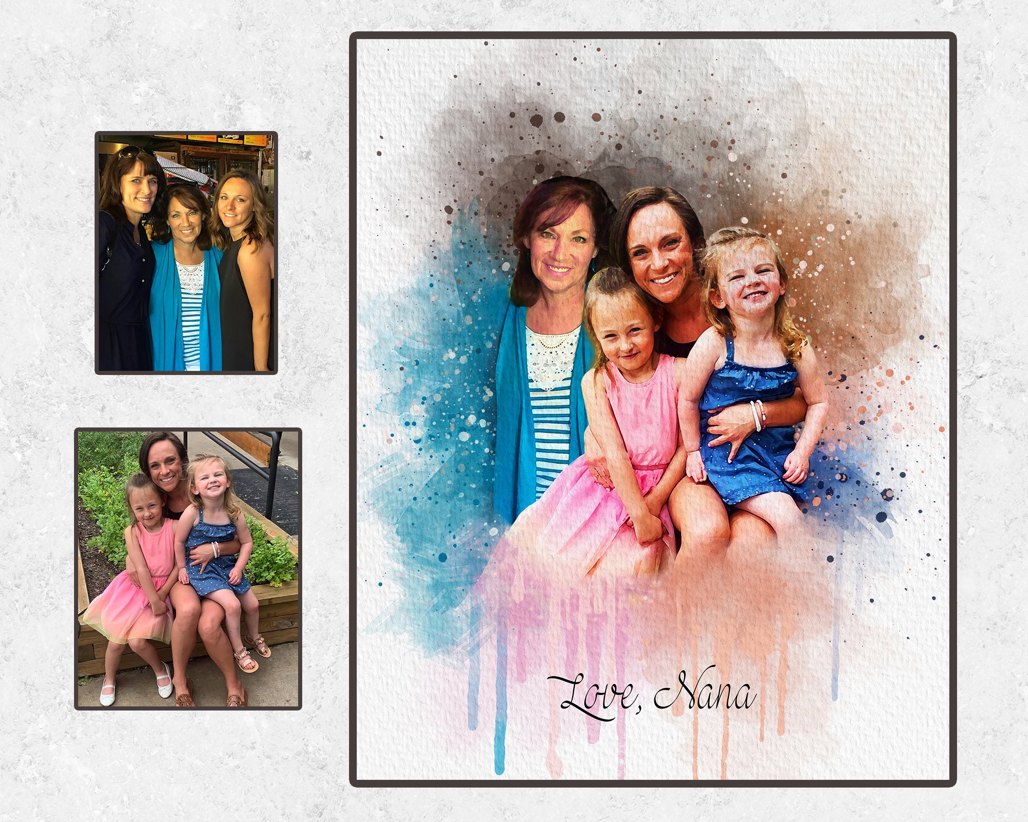 Custom Watercolor Portrait From Photo Combine Multiples