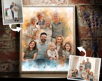 Add Person to Photo, Custom Memorial Watercolor Family Portrait, Picture with Deceased Loved One, Personalized Anniversary Painting Gift