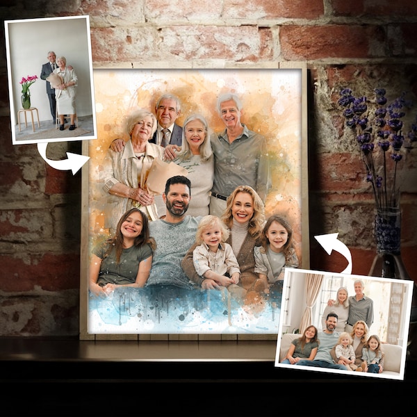 Add Person to Photo, Custom Memorial Watercolor Family Portrait, Picture with Deceased Loved One, Personalized Anniversary Painting Gift