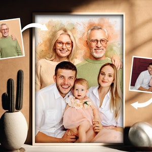Customizable Memorial Portrait Painting on Canvas, Merge Multiple Photos into a Drawing, Home Decor, Personalized Gift For Loss Of Parents