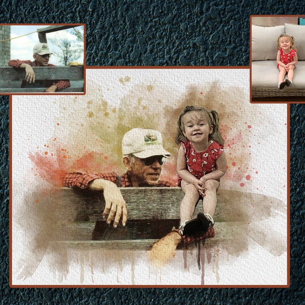 Watercolor Family Portrait From Merging Multiple Photos , Loss of Loved Ones Gift, Fathers Day Gift, Combine Photos