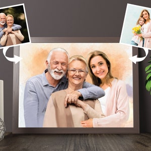 Custom Watercolor Memorial Painting from Photo, Combine Pictures into a Drawing, Merge Portrait Illustration, Personalized Remembrance Gift