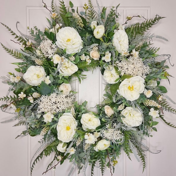 Spring summer roses cottage clotted cream large luxury wreath