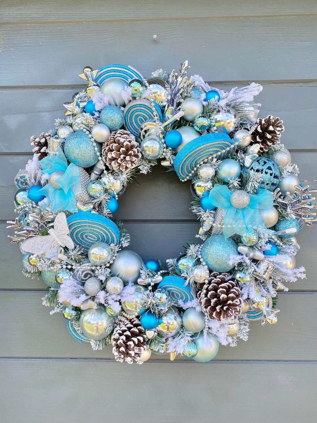 Christmas Blue Silver White Large Luxury Wreath Etsy UK