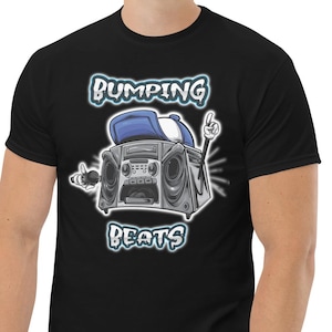 Bumping Beats Hip Hop T-Shirt – Old School Ghetto Blaster Tee | Vintage 80s Rap Style Unisex classic tee