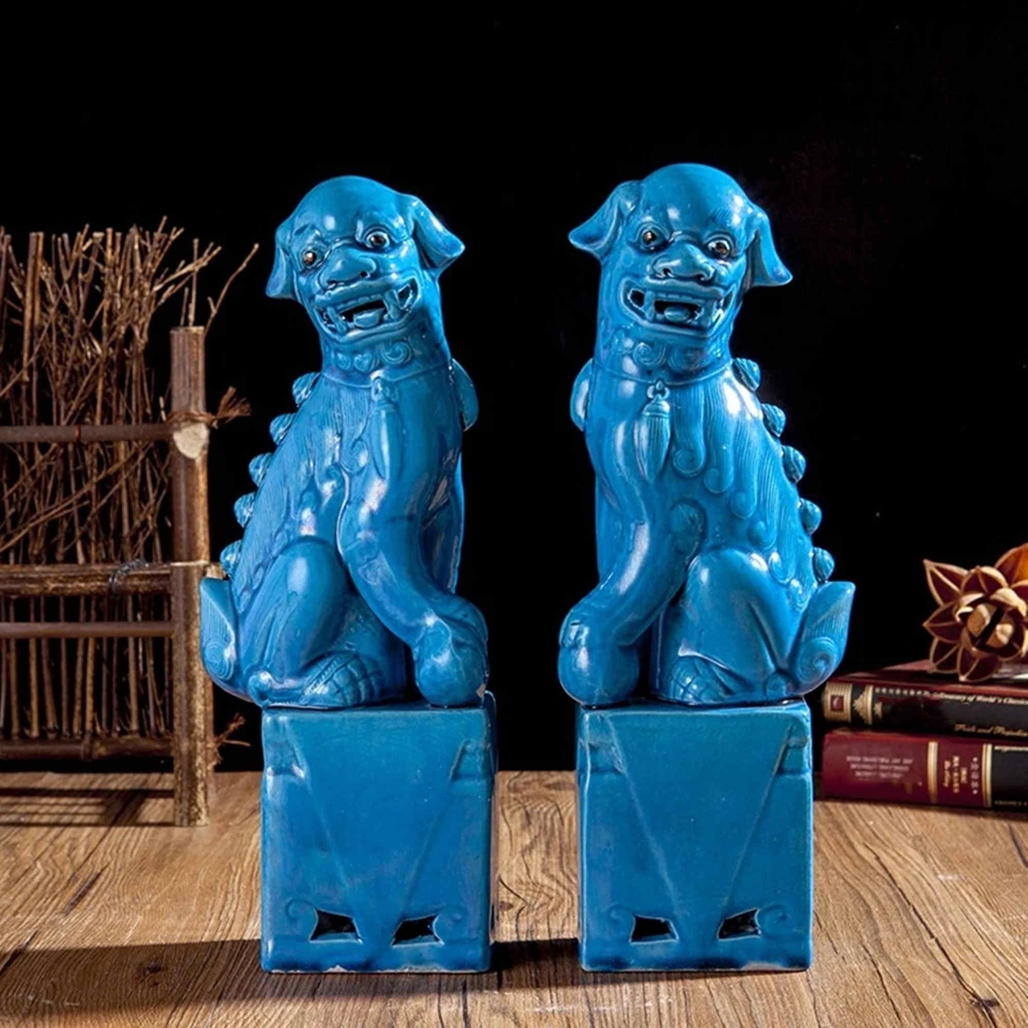 Vintage Chinese Turquoise Porcelain Foo Dogs Statues Temple Etsy