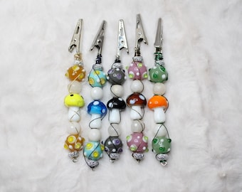 ATM Card Clip | Bracelet Helper | Credit Card Clip | Card Holder Wand, beaded clip mushroom, grabber, color mushrooms, whimsical, mystic