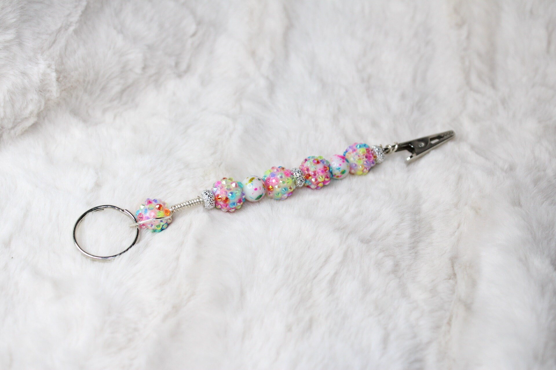 Custom pick your own Beaded keychain clip, ATM card clip, beaded wand, keychain, clip, grabber, card grabber