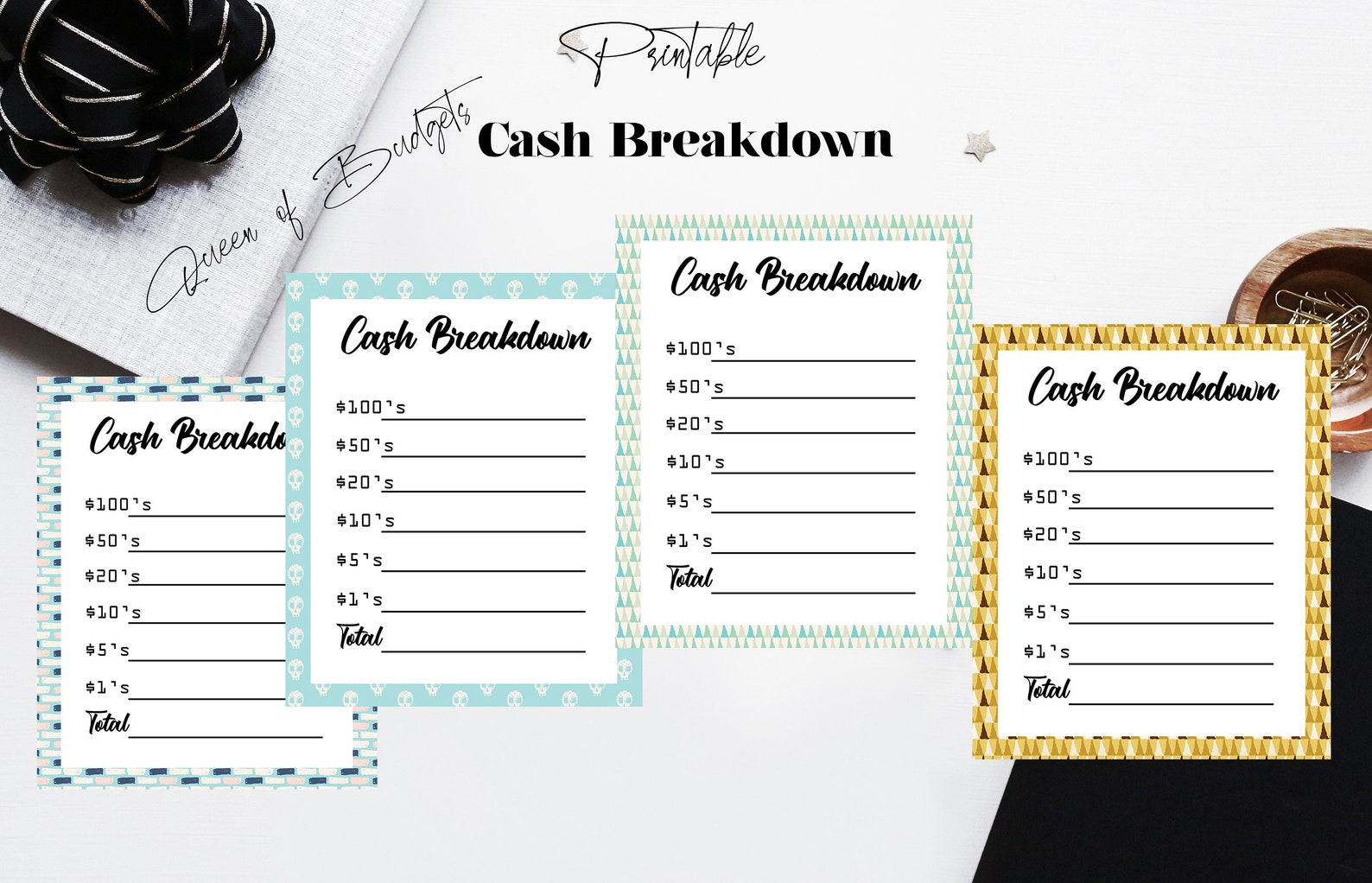 6 Cash Breakdown Cards Cash Breakdown Cards for Budgeting Etsy