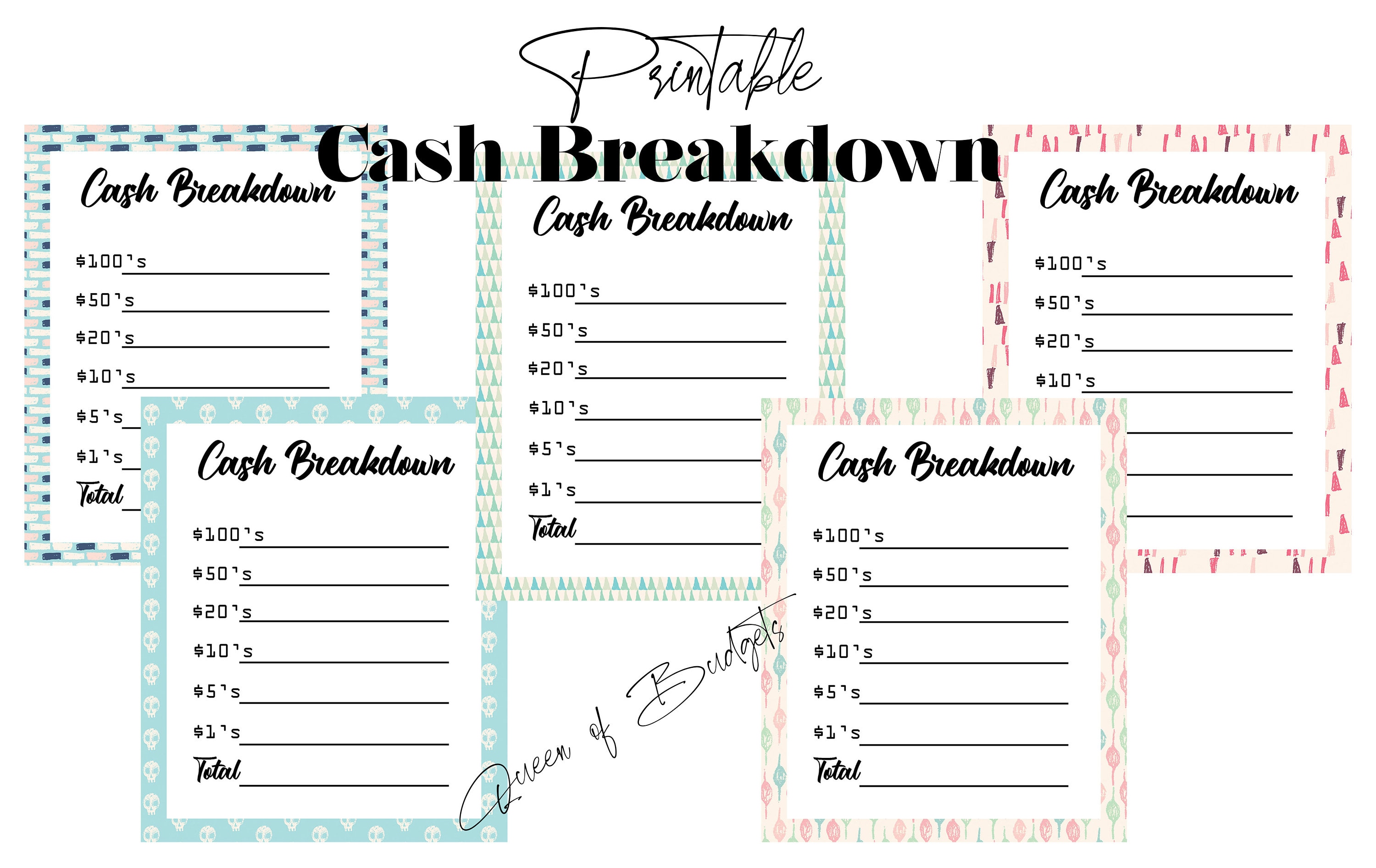 6 Cash Breakdown Cards Cash Breakdown Cards for Budgeting Etsy