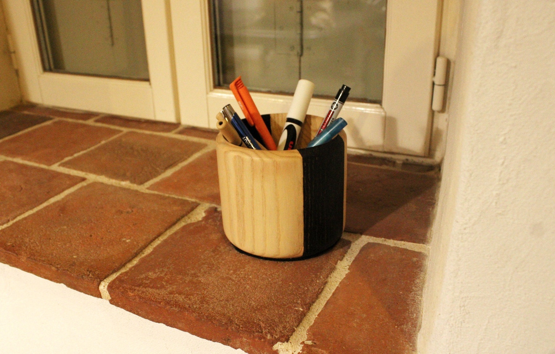 Pot à Crayons Xxl en Bois de Frêne et Chêne Teinté, Pot Feutres Crayons, Bureau Enfant