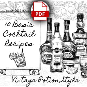 10 Basic Cocktails Bundle | Vintage Potion Witchcraft Cocktail Recipes | Bartending Potion Spellbook