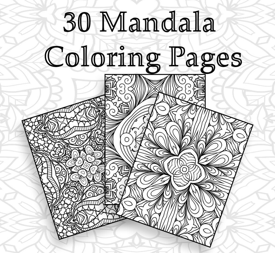 30 Mandala Coloring Pages Relaxation Meditation and Stress - Etsy