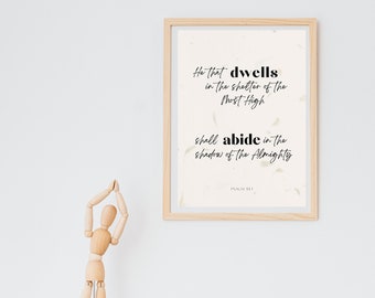 Er, der im Schatten des Allmächtigen wohnt | Psalm 91:1 | Bibelvers Wandbild | Christliche Wohnkultur | Digitaldruck| Schrift Dekor
