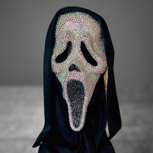 Ghost Bling Scream Mask Customizable, Bedazzled, Costume Party, Halloween, Crystal Mask, Custom Gift, Wearable Mask