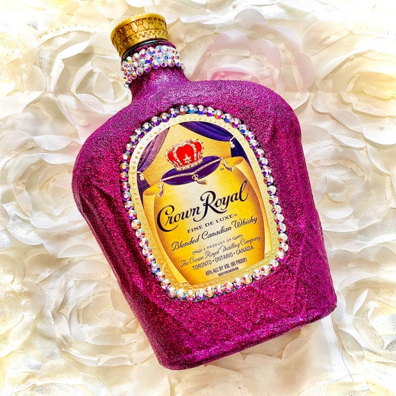 Glitzy Glittered Crown Royal Glass Bottle. Gift for her Etsy