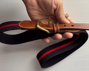 Vintage Dooney & Bourke Stretch Belt Size 36 Navy Red Stripe Leather Trim USA Dooney & Bourke with Vintage Belts for Men for sale | eBay main image 3