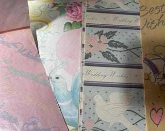Vintage Wedding Wrapping Paper Lot Hallmark Dove Romantic Bride Groom Gift Wrap 4 Sheets