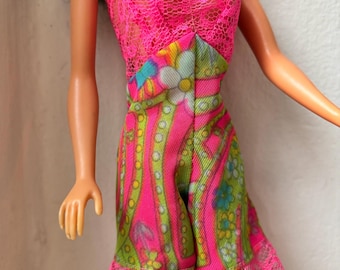 Vintage Barbie Mod Jumpsuit 1960s Pink Psychedelic Lace Outfit Mattel Mod Era Doll Clothes
