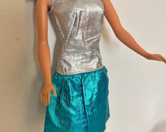 Vintage Barbie Silver Metallic Dress 1960s Mod Outfit Mattel Doll Clothes Original