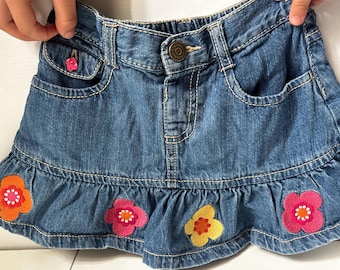 Gymboree 2T Denim Skirt Y2K Inspired Floral Embroidered Ruffle Cottagecore Fairycore