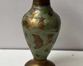 Vintage Solid Brass Celestial Vase Sun Moon Stars Verdigris Patina Art Nouveau Boho Decor