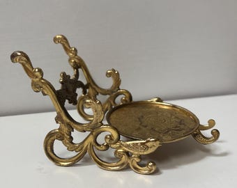 Vintage Japan Brass Display Easel Ornate Gold Tea Cup Saucer Stand Hollywood Regency