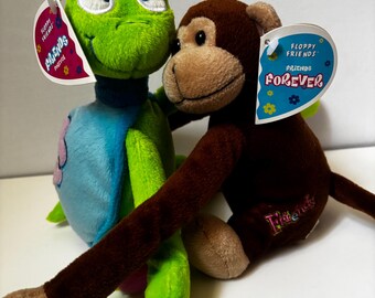 Y2K Floppy Friends Forever Plush Set NWT Frog Turtle Monkey Friends Forever Tags