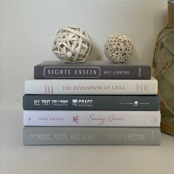 hardcover books for display Gray and white Books Decor, Book Bundles for Decor, White Decoration Books, Coastal Book Stack, Farmhouse Book Stack, Book Staging, Book Set