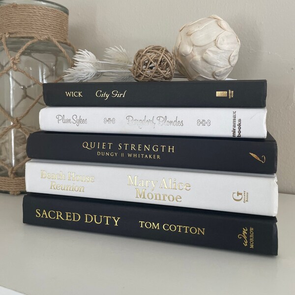 hardcover books for display Black Book Stack White Book Bundle, Books by Color, Book Staging, Book Decor Set, Book Bundles for staging, vintage book Display, cream book
