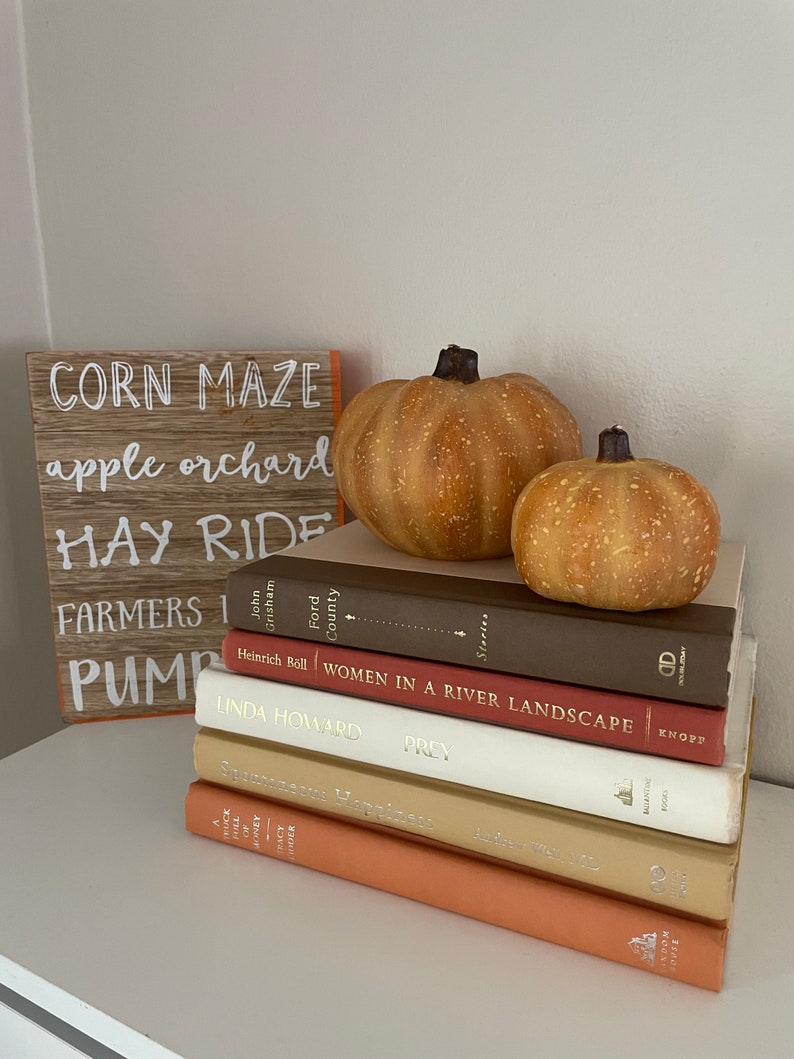 Fall Bookshelf Decoration Autumn Book Stack Decor Book Etsy