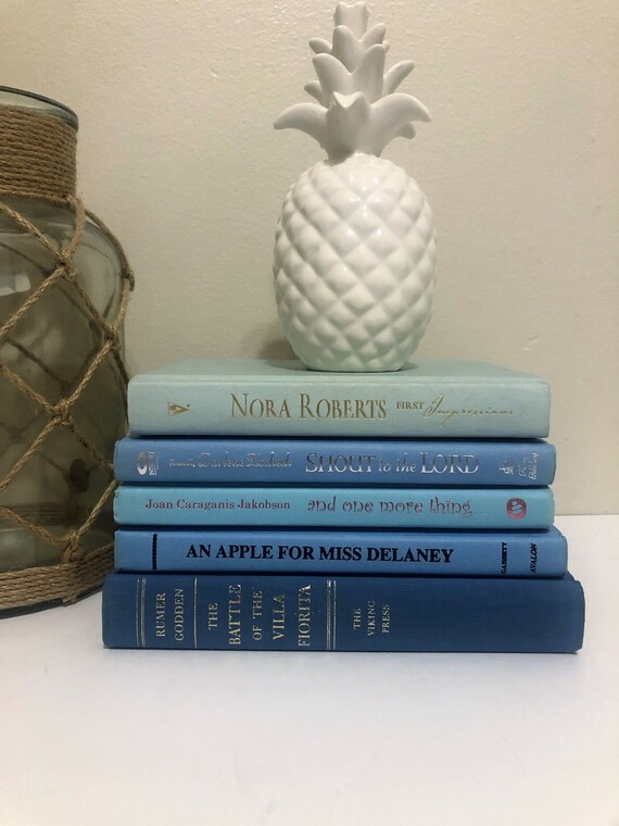 Light Blue Book Decor Blue Decorative Books Coastal Blue Etsy