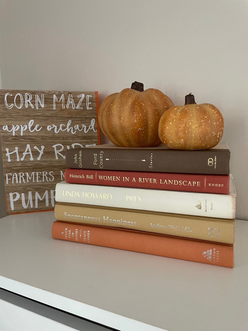 Fall Bookshelf Decoration Autumn Book Stack Decor Book Etsy