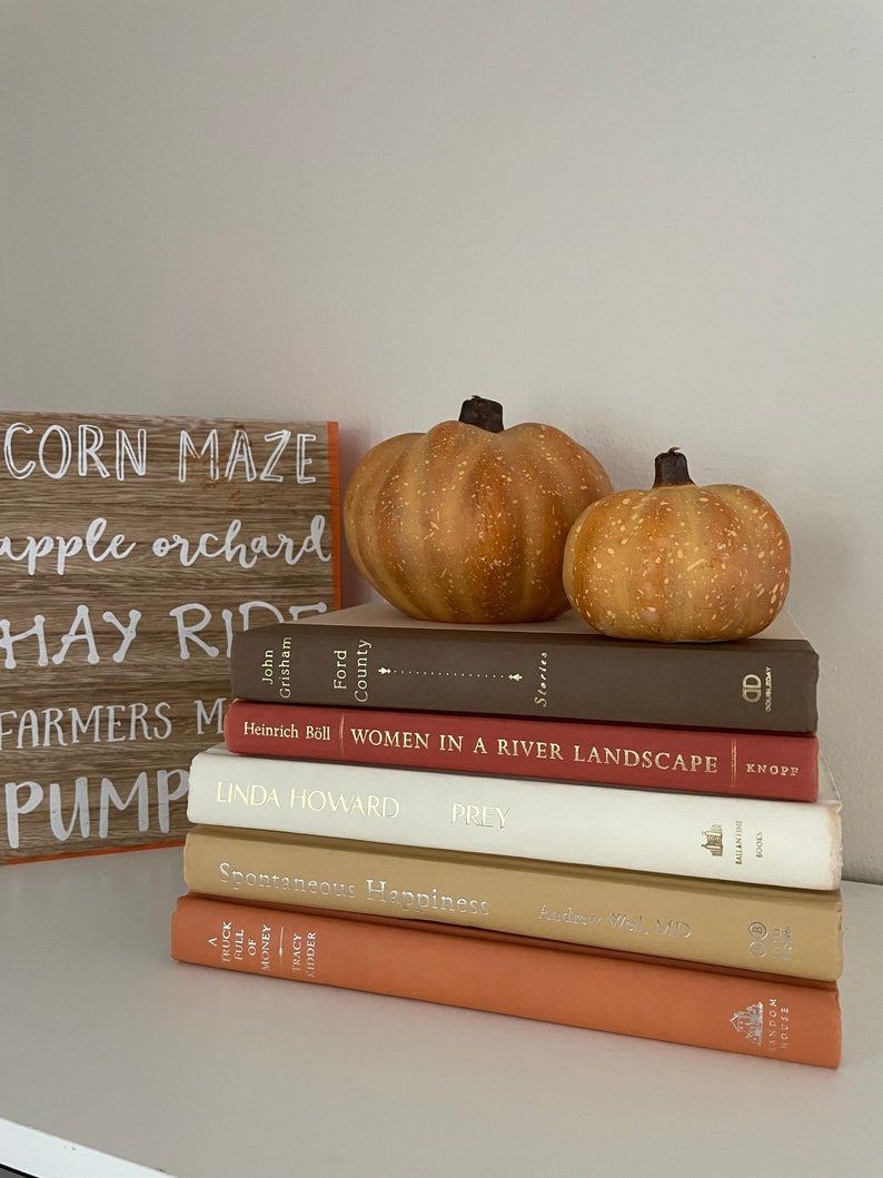 Fall Bookshelf Decoration Autumn Book Stack Decor Book Etsy