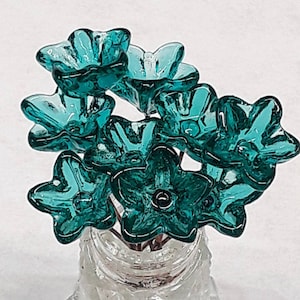 Dark SeaGreen Glass Flower headpins ~ tiny small mini glass flowers on wire; individually handmade lampwork