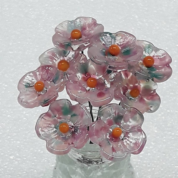Cherry Blosom 5-petal glass flower headpins ~ tiny small mini glass flowers on wire; individually handmade lampwork