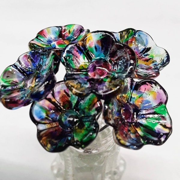 Prism Kaleidoscope 5-petal glass flower headpins ~ tiny small mini glass flowers on wire; individually handmade lampwork