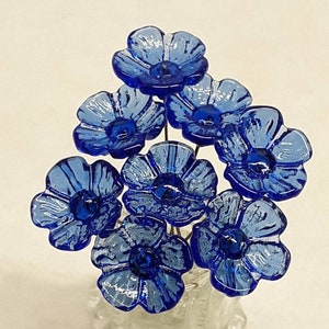 Medium Blue 5-petal glass flower headpins ~ tiny small mini glass flowers on wire; individually handmade lampwork
